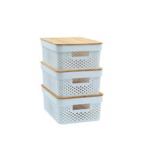 Kit 3 caixas organizadoras com tampa de bambu poá 10l branco - oikos