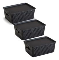 Kit 3 Caixas Organizadoras Com Tampa Média 4,5 Litros Rattan