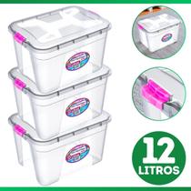 Kit 3 Caixas Organizadoras Container 12 Litros C/ Tampa e Trava