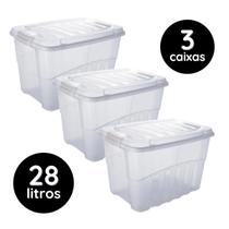 Kit 3 Caixas Organizadoras Container 28L Tampa Trava Transparente Plástico Multiuso Brinquedo Roupa Kit 3 Caixas Organizadoras Container 28L Tampa Trava Transparente Plástico Multiuso Brinquedo Roupa