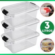 Kit 3 Caixas Organizadoras Container 3 Litros C/ Tampa e Trava