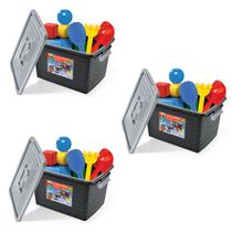 Kit 3 Caixas Organizadoras Container 35 Litros Cor Preta Arqplast