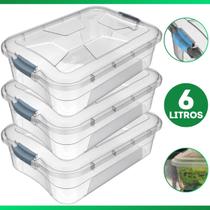Kit 3 Caixas Organizadoras Container 6 Litros C/ Tampa e Trava Multiuso