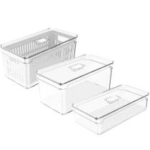 Kit 3 Caixas Organizadoras De Geladeira Transparentes Armazenadoras De Frutas Legumes Ovos Clear Fresh OU Kit 3 Caixas Organizadoras De Geladeira Transparentes Armazenadoras De Frutas Legumes Ovos Clear Fresh OU