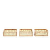 Kit 3 caixas organizadoras empilháveis de bambu e palhinha 24cm - Oikos