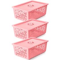 Kit 3 Caixas Organizadoras Grandes Empilháveis Com Tampas Alças Laterais UZ