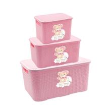 Kit 3 Caixas Organizadoras Infantil Rattan Com Tampa Para Brinquedos Fraldas de Bebê 3,5/ 7/ 18 L