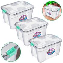 Kit 3 Caixas Organizadoras Multiuso Armazenamento Organização Grande Transparente 56 Litros