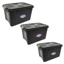 Kit 3 Caixas Organizadoras Multiuso C/ Trava 20L, 30L e 56L