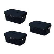 Kit 3 Caixas Organizadoras Multiuso Trama Rattan 4,5l Preto