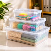 Kit 3 Caixas Organizadoras Multiuso UP Com Tampa Plástico Transparente Paramount Escolha o Tamanho - Kit 3 Caixas Organizadoras Multiuso UP Com Tampa Plástico Transparente Paramount Escolha o Tamanho -