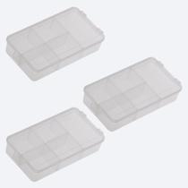 Kit 3 Caixas Organizadoras Pequenas Transparente 16 X 9 X 3,5cm Bijuteria Pesca Artesanato