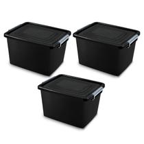 Kit 3 Caixas Organizadoras Preta 30 Litros Com Trava E Tampa