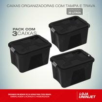 Kit 3 Caixas Organizadoras Preta 30 Litros Uninjet