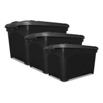 Kit 3 Caixas Organizadoras Preta 45L 65L e 95L Com Trava e Rodinha Kit 3 Caixas Organizadoras Preta 45L 65L e 95L Com Trava e Rodinha