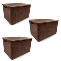 Kit 3 Caixas Organizadoras Rattan 40 Litros Com Tampa Marrom