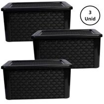 Kit 3 Caixas Organizadoras Rattan 7 Litros Preto Kit 3 Caixas Organizadoras Rattan 7 Litros Preto