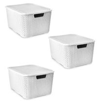 Kit 3 Caixas Organizadoras Rattan Branca com Tampa 15 Litros
