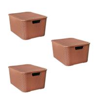 Kit 3 Caixas Organizadoras Rattan com Tampa Marrom 7 Litros