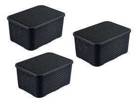 Kit 3 Caixas Organizadoras Rattan Preta 15 Litros M. Libano Kit 3 Caixas Organizadoras Rattan Preta 15 Litros M. Libano