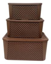 Kit 3 Caixas Organizadoras Tampa Rattan Retangular Plasnew