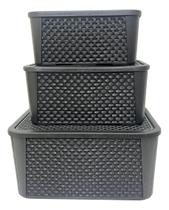 Kit 3 Caixas Organizadoras Tampa Rattan Retangular Plasnew Kit 3 Caixas Organizadoras Tampa Rattan Retangular Plasnew