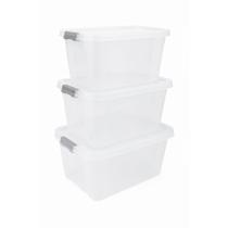 Kit 3 Caixas Organizadoras Transparente 12 , 20 , 30 Litros Com tampa e Travas Kit 3 Caixas Organizadoras Transparente 12 , 20 , 30 Litros Com tampa e Travas