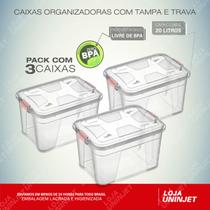 Kit 3 Caixas Organizadoras Transparente 20 Litros Uninjet