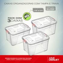 Kit 3 Caixas Organizadoras Transparente 56 Litros Uninjet