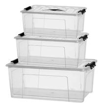 Kit 3 Caixas Organizadoras Transparentes Container Com Trava - Plasnew