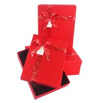 KIT 3 Caixas Para Presente Vermelha Com Laço Decorado