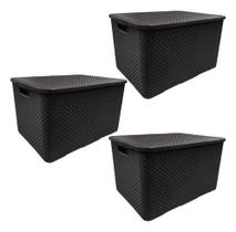 Kit 3 Caixas Rattan Organizadora 70 Litros Grande Com Tampa