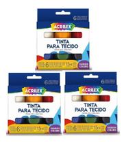 Kit 3 Caixas Tinta Para Tecido 6 Cores Fashion Colors