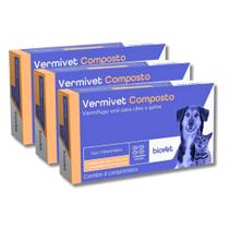 Kit 3 Caixas Vermífugo Vermivet Composto - 4 Comprimidos 600mg Cada - Biovet Kit 3 Caixas Vermífugo Vermivet Composto - 4 Comprimidos 600mg Cada - Biovet