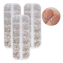 Kit 3 Caixinhas Strass Nail Art Pedrinhas Prata Brilhantes para Unhas Decoradas