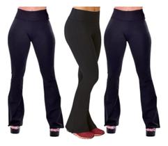 Kit 3 Calça Bailarina Flare Fitness Cós Alto Suplex