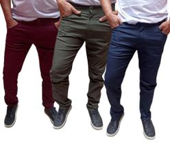 Kit 3 calça basica tradicional elastano varias cores moda masculina - SKY JEANS