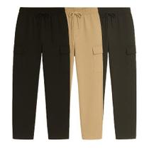 Kit 3 Calça Cargo Larga Skate Unissex Bolso Lateral Fechamento Cordão Jeans Sarja Diversas Cores - e