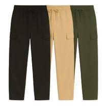 Kit 3 Calça Cargo Larga Skate Unissex Bolso Lateral Fechamento Cordão Jeans Sarja Diversas Cores - e