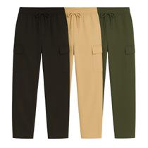 Kit 3 Calça Cargo Larga Skate Unissex Bolso Lateral Fechamento Cordão Jeans Sarja