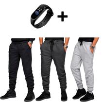 Kit 3 calça de algodão masculina mais relogio