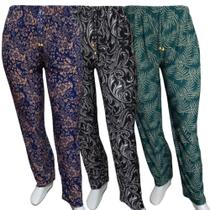 Kit 3 Calça Feminina Liganete Estampada Com Bolso Lateral Confortáveis.