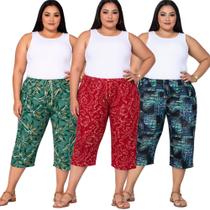 Kit 3 Calça Feminina Pantacourt Com Bolso Malha Fria Estampada Kit 3 Calça Feminina Pantacourt Com Bolso Malha Fria Estampada