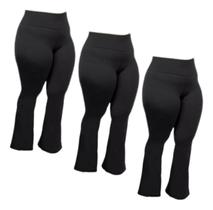 Kit 3 Calça Flare Plus Size Suplex Cintura Alta Grossa Lisa