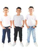 Kit 3 Calça Infantil Jeans e Cargo Sarja Menino Com Regulagem Interna