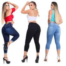 Kit 3 Calça Jeans Capri Feminino Levanta Bumbum Cintura Alta Qualidade
