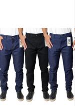 Kit 3 Calça Jeans Masculina Escura Tradicional Para Trabalho Reta Serviço com Elastano