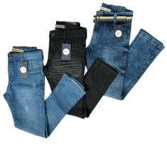 kit 3 calça jeans masculina juvenil menino com laycra 10 12 14 e 16 Anos