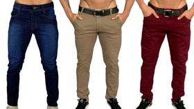 Kit 3 calça jeans masculina slim caqui bordô skinny lançamento eporium black