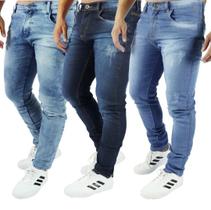 kit 3 calça jeans masculina slim com elastano